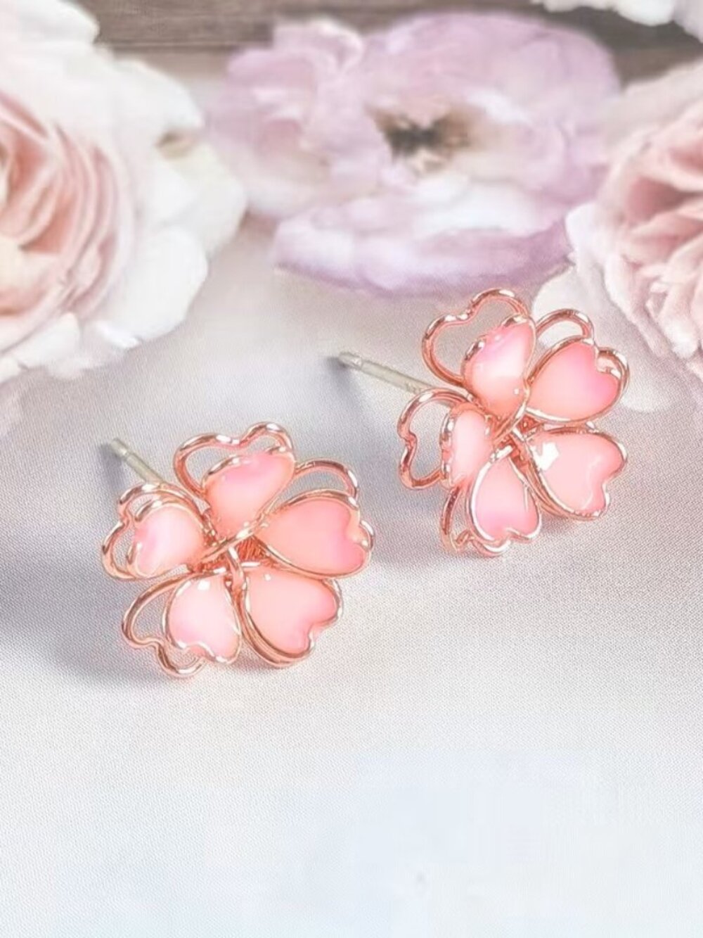 Beautiful Cherry Blossom Heart Stud Earrings Z176